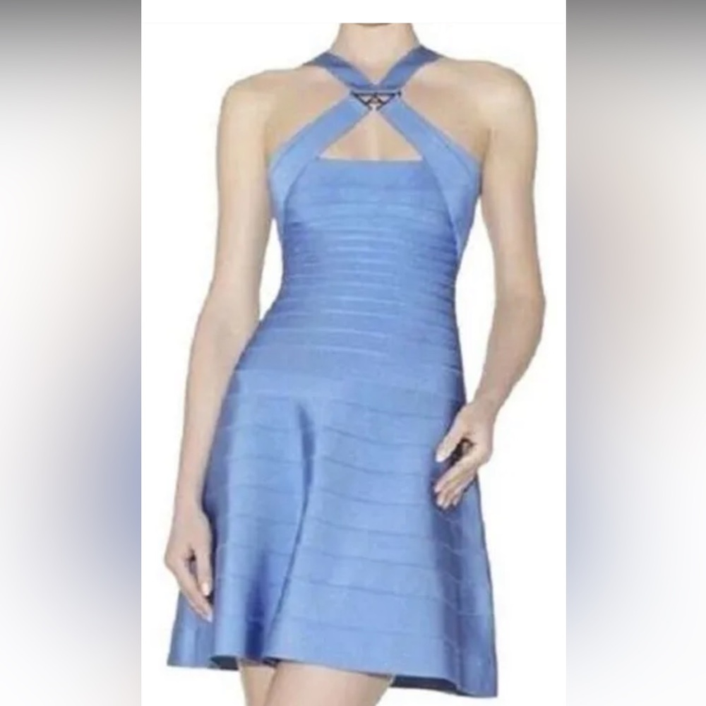 HERVE LEGER Size XXS Blue Rayon Blend A-Line Cocktail Dress